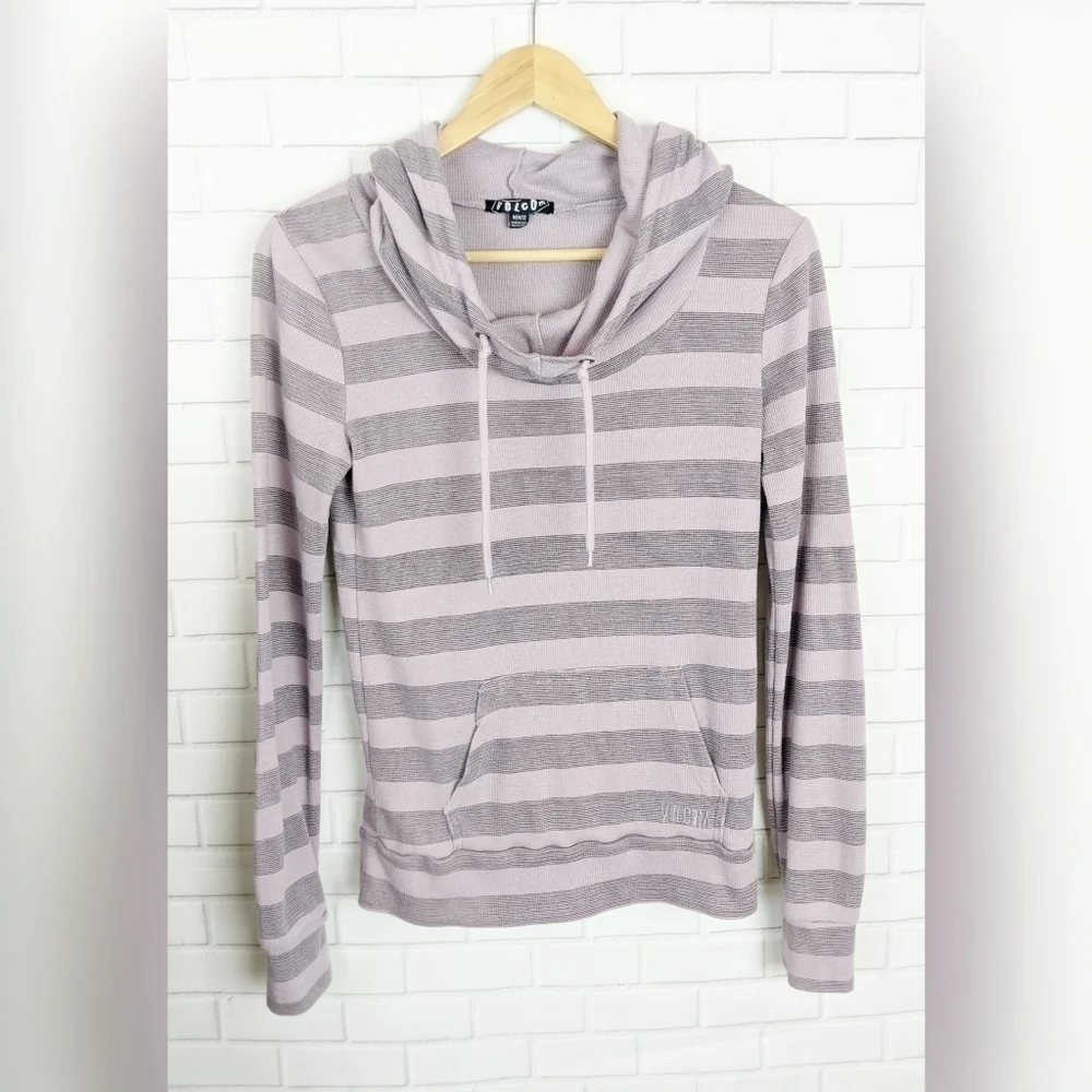 Volcom Pink Black striped‎ hoodie Long sleeve medium